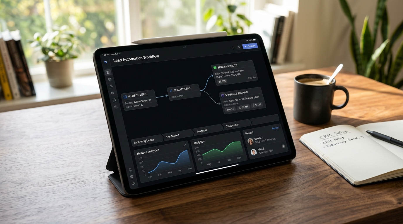 Flujo de automatizaciones de prospección y CRM en iPad